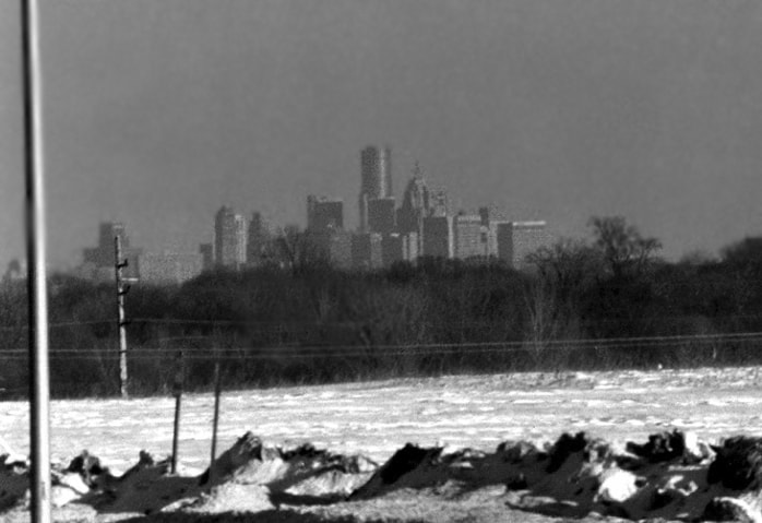 Detroit Skyline Black and White — photography by Jay Keenan